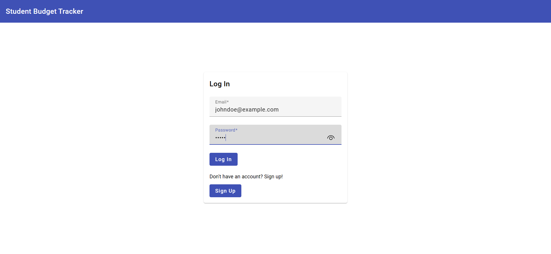 Screenshot of a log in page.