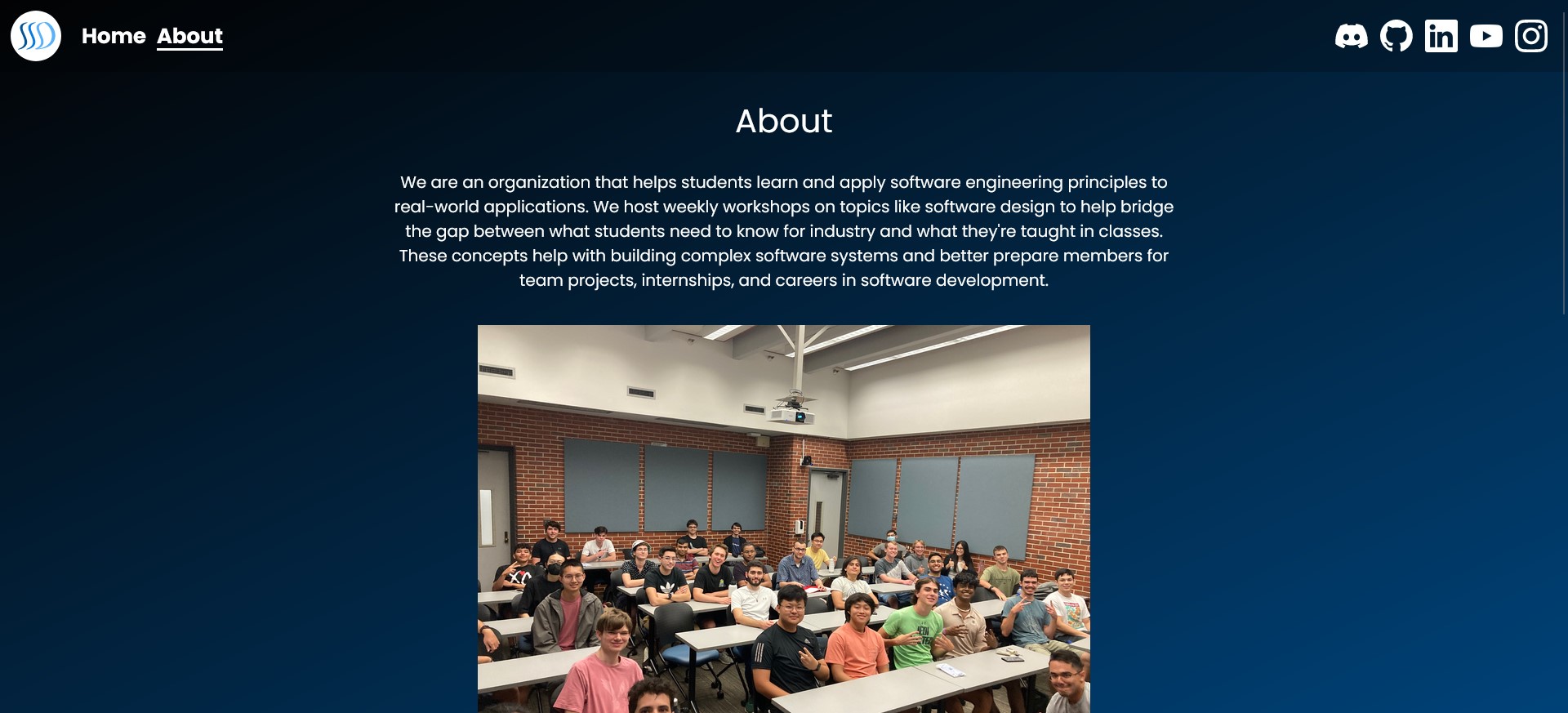 Screenshot of the Society of Software Developers website about page.