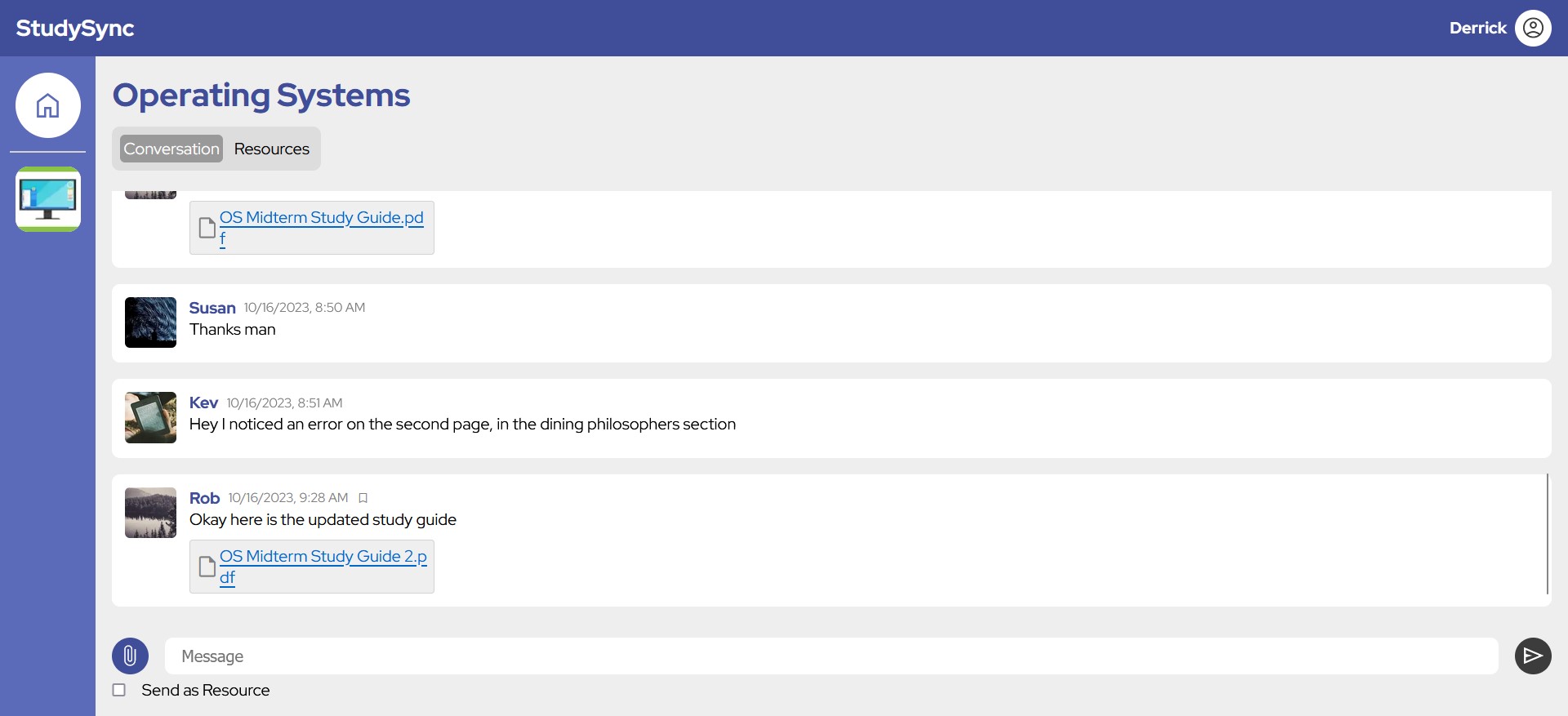Screenshot of a discussion page with messages in a scrolling list.