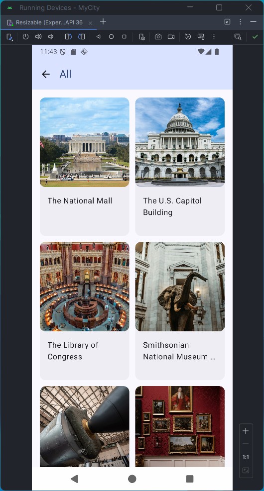 My City list of places with pictures.